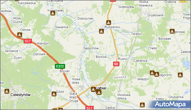 mapa Borków gmina Kołbiel, Borków gmina Kołbiel na mapie Targeo