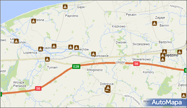 mapa Borkowice gmina Będzino, Borkowice gmina Będzino na mapie Targeo