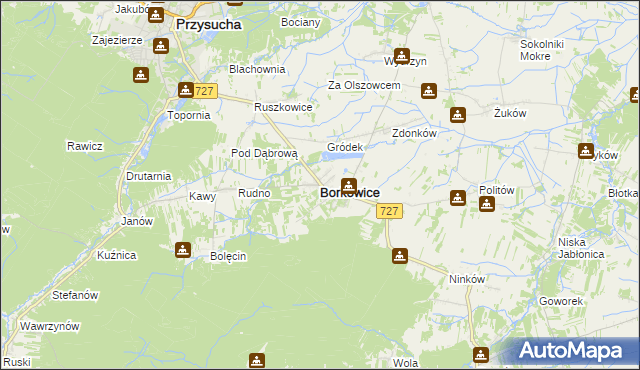 mapa Borkowice powiat przysuski, Borkowice powiat przysuski na mapie Targeo