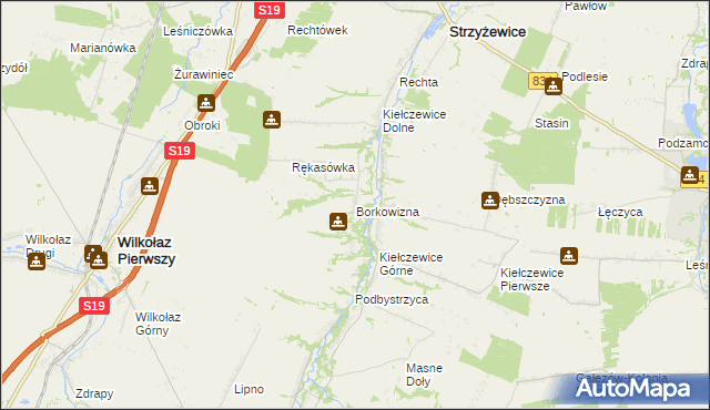 mapa Borkowizna gmina Strzyżewice, Borkowizna gmina Strzyżewice na mapie Targeo