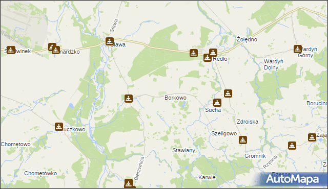 mapa Borkowo gmina Połczyn-Zdrój, Borkowo gmina Połczyn-Zdrój na mapie Targeo