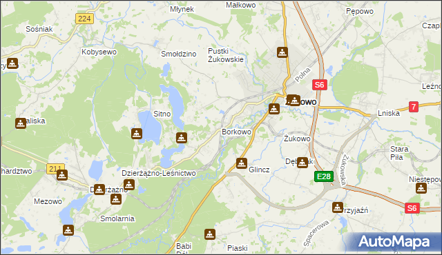 mapa Borkowo gmina Żukowo, Borkowo gmina Żukowo na mapie Targeo