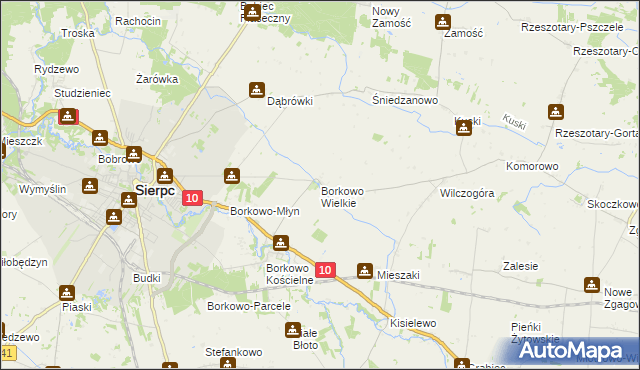 mapa Borkowo Wielkie gmina Sierpc, Borkowo Wielkie gmina Sierpc na mapie Targeo