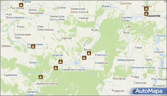 mapa Borów gmina Kazanów, Borów gmina Kazanów na mapie Targeo