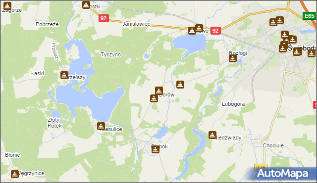 mapa Borów gmina Świebodzin, Borów gmina Świebodzin na mapie Targeo