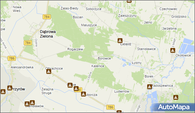 mapa Borowce gmina Dąbrowa Zielona, Borowce gmina Dąbrowa Zielona na mapie Targeo