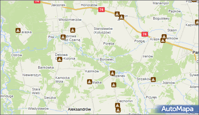 mapa Borowiec gmina Aleksandrów, Borowiec gmina Aleksandrów na mapie Targeo