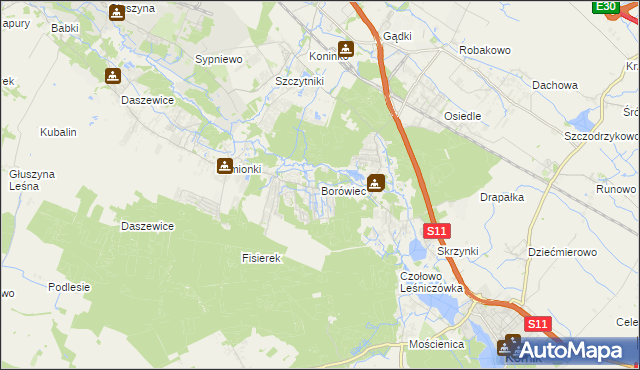 mapa Borówiec gmina Kórnik, Borówiec gmina Kórnik na mapie Targeo