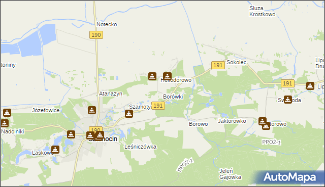 mapa Borówki gmina Szamocin, Borówki gmina Szamocin na mapie Targeo