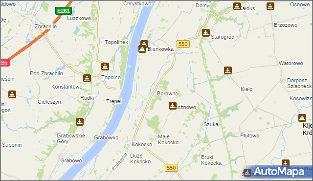 mapa Borówno gmina Chełmno, Borówno gmina Chełmno na mapie Targeo