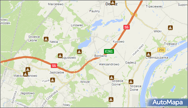 mapa Borówno gmina Dobrcz, Borówno gmina Dobrcz na mapie Targeo