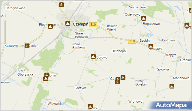 mapa Borowo gmina Czempiń, Borowo gmina Czempiń na mapie Targeo