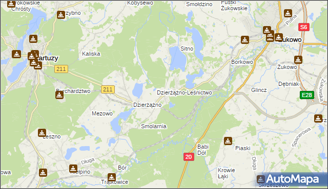 mapa Borowo gmina Kartuzy, Borowo gmina Kartuzy na mapie Targeo