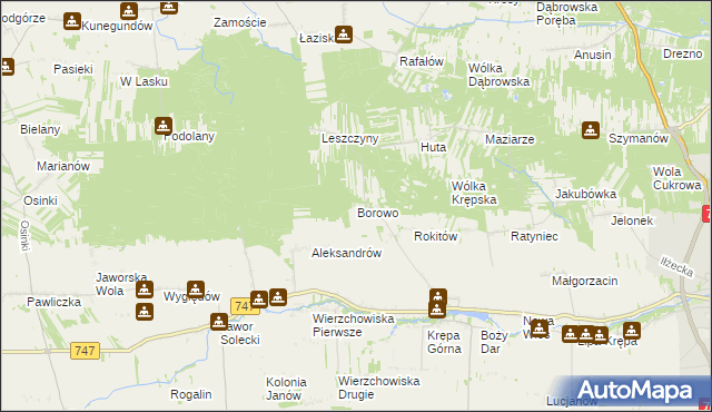 mapa Borowo gmina Lipsko, Borowo gmina Lipsko na mapie Targeo