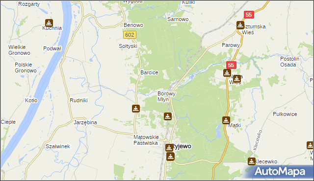 mapa Borowy Młyn gmina Ryjewo, Borowy Młyn gmina Ryjewo na mapie Targeo