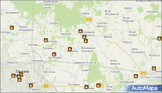 mapa Borszewice Kościelne, Borszewice Kościelne na mapie Targeo