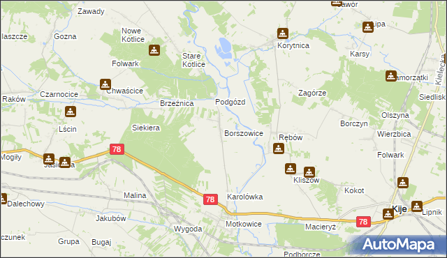 mapa Borszowice gmina Imielno, Borszowice gmina Imielno na mapie Targeo