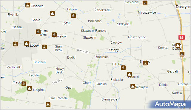 mapa Borucice gmina Grabów, Borucice gmina Grabów na mapie Targeo