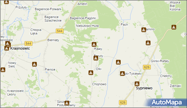 mapa Boruty gmina Sypniewo, Boruty gmina Sypniewo na mapie Targeo