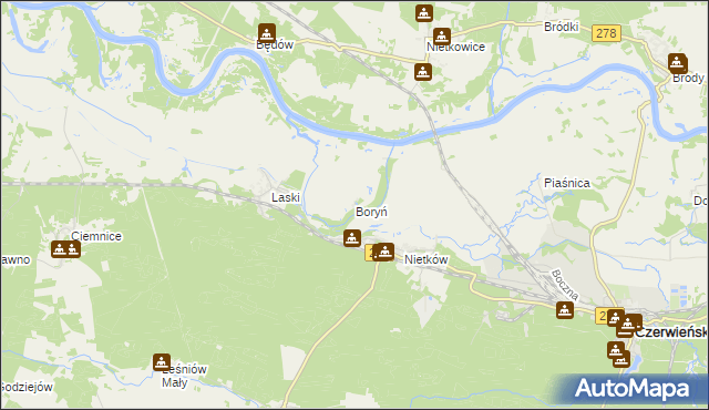 mapa Boryń gmina Czerwieńsk, Boryń gmina Czerwieńsk na mapie Targeo