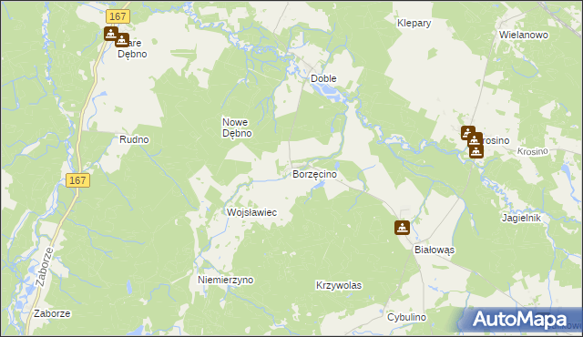 mapa Borzęcino gmina Barwice, Borzęcino gmina Barwice na mapie Targeo