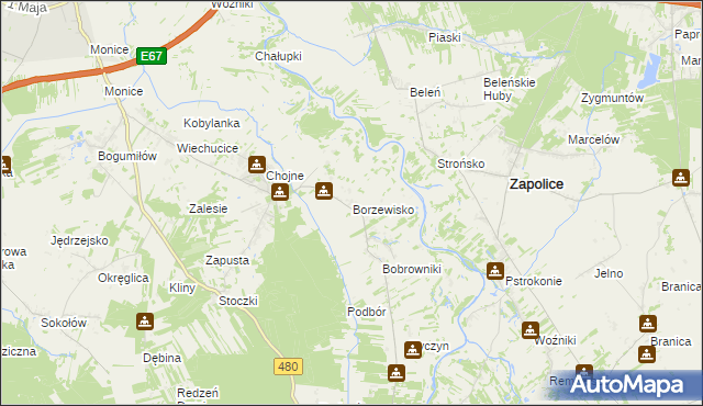 mapa Borzewisko gmina Sieradz, Borzewisko gmina Sieradz na mapie Targeo