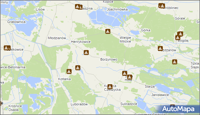 mapa Borzynowo gmina Milicz, Borzynowo gmina Milicz na mapie Targeo