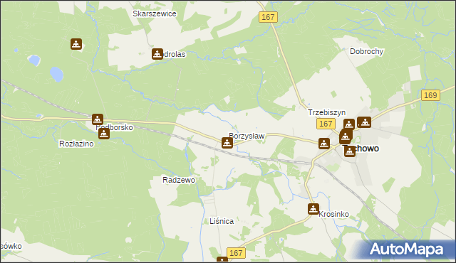 mapa Borzysław gmina Tychowo, Borzysław gmina Tychowo na mapie Targeo