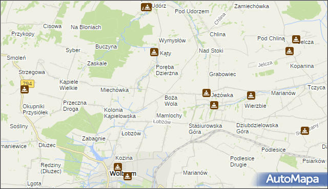 mapa Boża Wola gmina Wolbrom, Boża Wola gmina Wolbrom na mapie Targeo