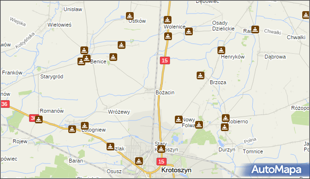 mapa Bożacin gmina Krotoszyn, Bożacin gmina Krotoszyn na mapie Targeo