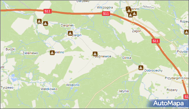 mapa Bożniewice gmina Bobolice, Bożniewice gmina Bobolice na mapie Targeo