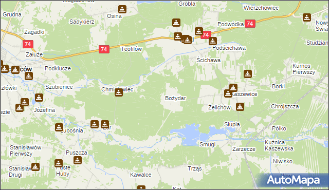 mapa Bożydar gmina Kluki, Bożydar gmina Kluki na mapie Targeo