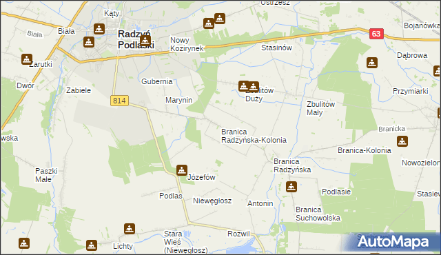 mapa Branica Radzyńska-Kolonia, Branica Radzyńska-Kolonia na mapie Targeo