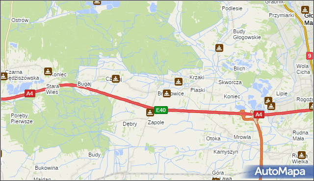 mapa Bratkowice, Bratkowice na mapie Targeo