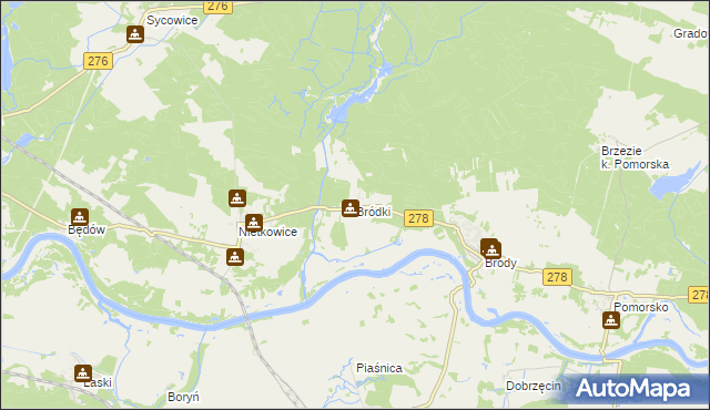 mapa Bródki gmina Czerwieńsk, Bródki gmina Czerwieńsk na mapie Targeo