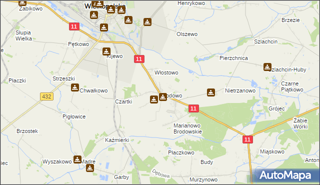 mapa Brodowo gmina Środa Wielkopolska, Brodowo gmina Środa Wielkopolska na mapie Targeo