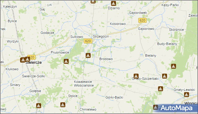 mapa Brodowo gmina Świercze, Brodowo gmina Świercze na mapie Targeo