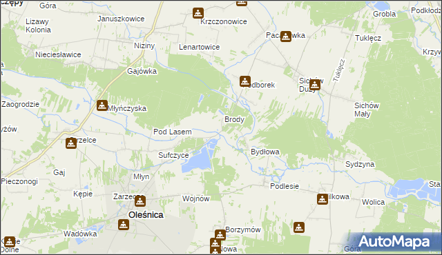 mapa Brody Duże gmina Oleśnica, Brody Duże gmina Oleśnica na mapie Targeo