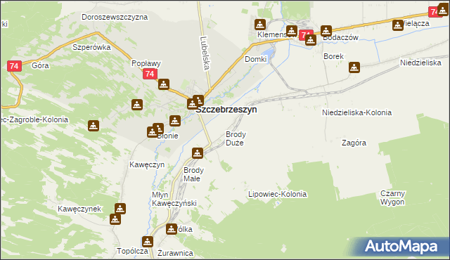 mapa Brody Duże gmina Szczebrzeszyn, Brody Duże gmina Szczebrzeszyn na mapie Targeo