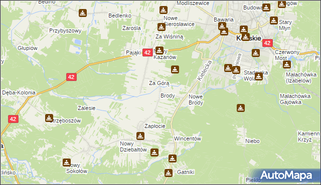 mapa Brody gmina Końskie, Brody gmina Końskie na mapie Targeo