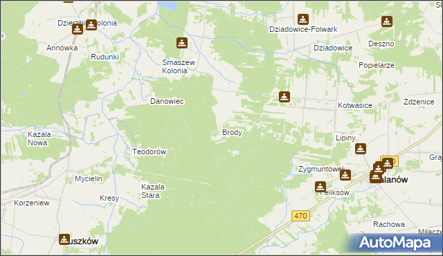 mapa Brody gmina Malanów, Brody gmina Malanów na mapie Targeo