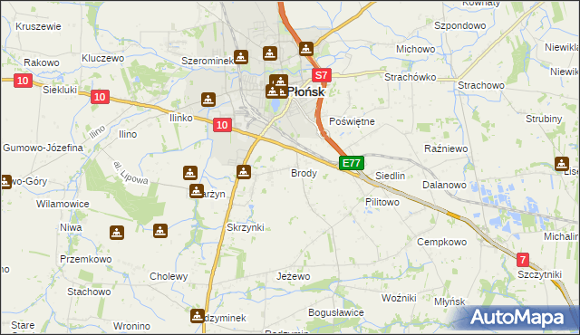 mapa Brody gmina Płońsk, Brody gmina Płońsk na mapie Targeo