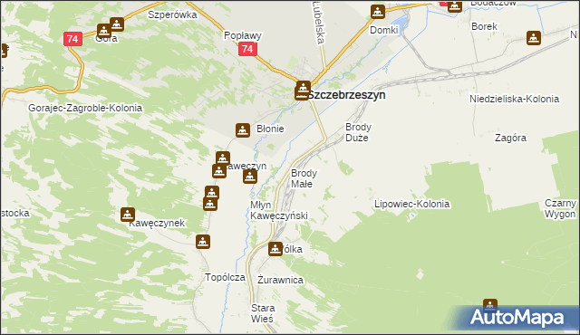 mapa Brody Małe gmina Szczebrzeszyn, Brody Małe gmina Szczebrzeszyn na mapie Targeo