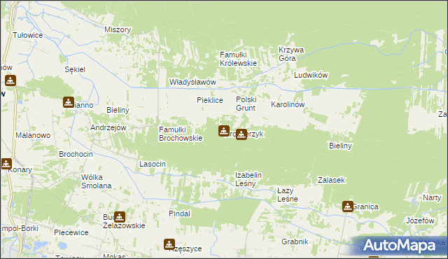 mapa Bromierzyk gmina Kampinos, Bromierzyk gmina Kampinos na mapie Targeo