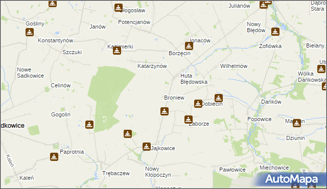 mapa Broniew, Broniew na mapie Targeo