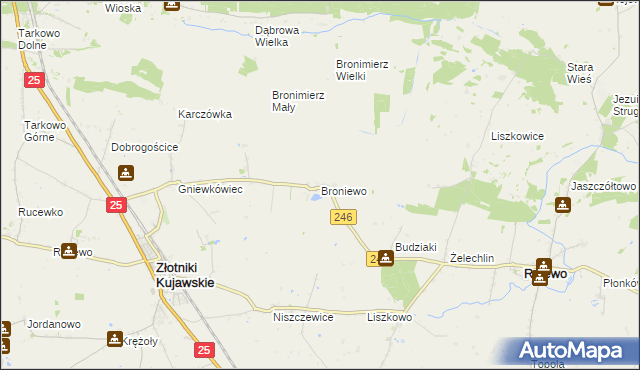 mapa Broniewo gmina Złotniki Kujawskie, Broniewo gmina Złotniki Kujawskie na mapie Targeo