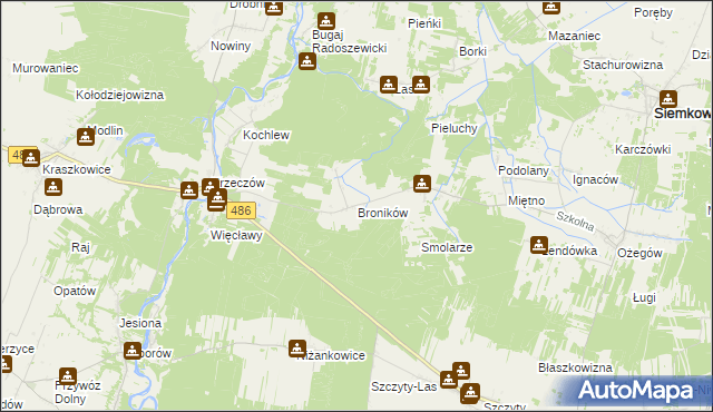 mapa Broników gmina Wierzchlas, Broników gmina Wierzchlas na mapie Targeo