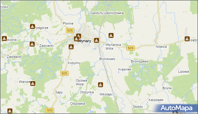 mapa Bronikowo gmina Młynary, Bronikowo gmina Młynary na mapie Targeo