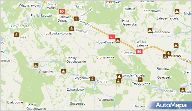 mapa Bronisławka gmina Mszczonów, Bronisławka gmina Mszczonów na mapie Targeo