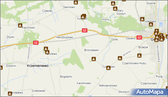 mapa Bronisławki gmina Gostyń, Bronisławki gmina Gostyń na mapie Targeo